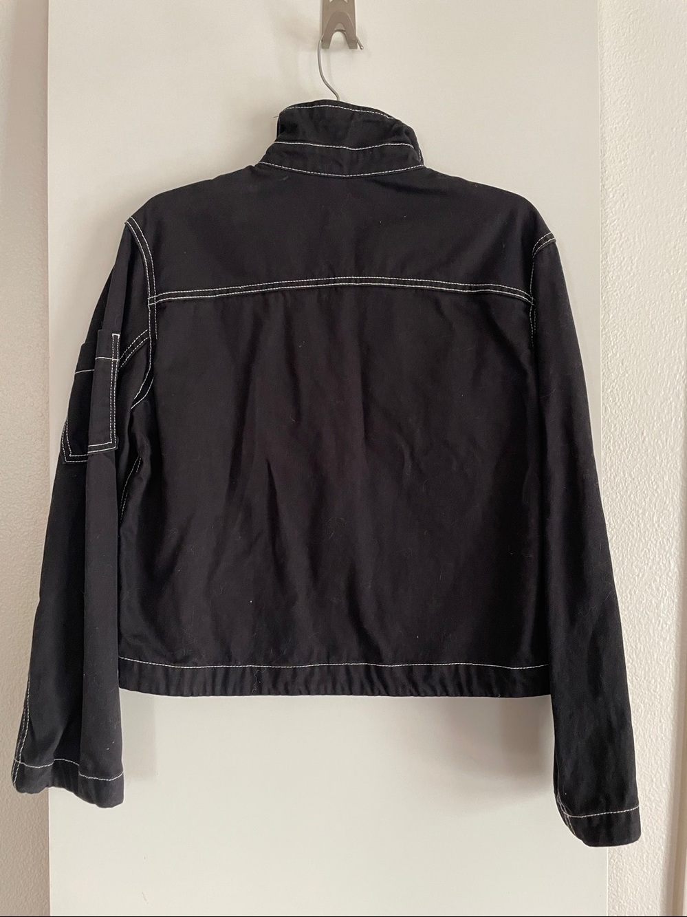 H&M Black Cotton Zip Up Denim Jean Jacket Cropped Oversized - Picture 2 of 7